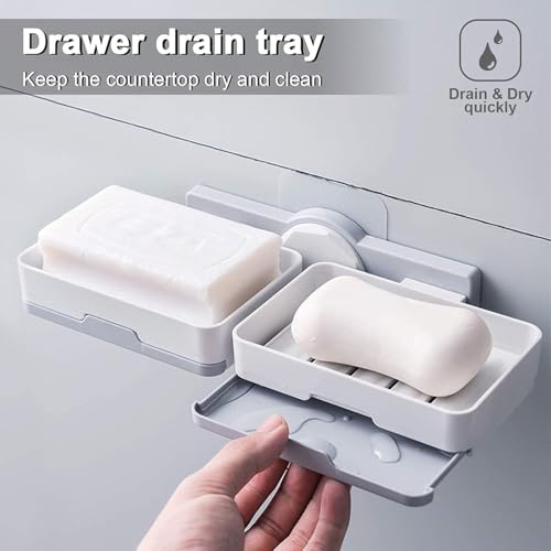 OLMARTT KITCHENWARE Wall Mounted Double Layers Soap Dish Saver with Drain Tray, Adhesive Sponge Holder No-Drilling Soap Holder for Shower Bathroom Kitchen - Image 4