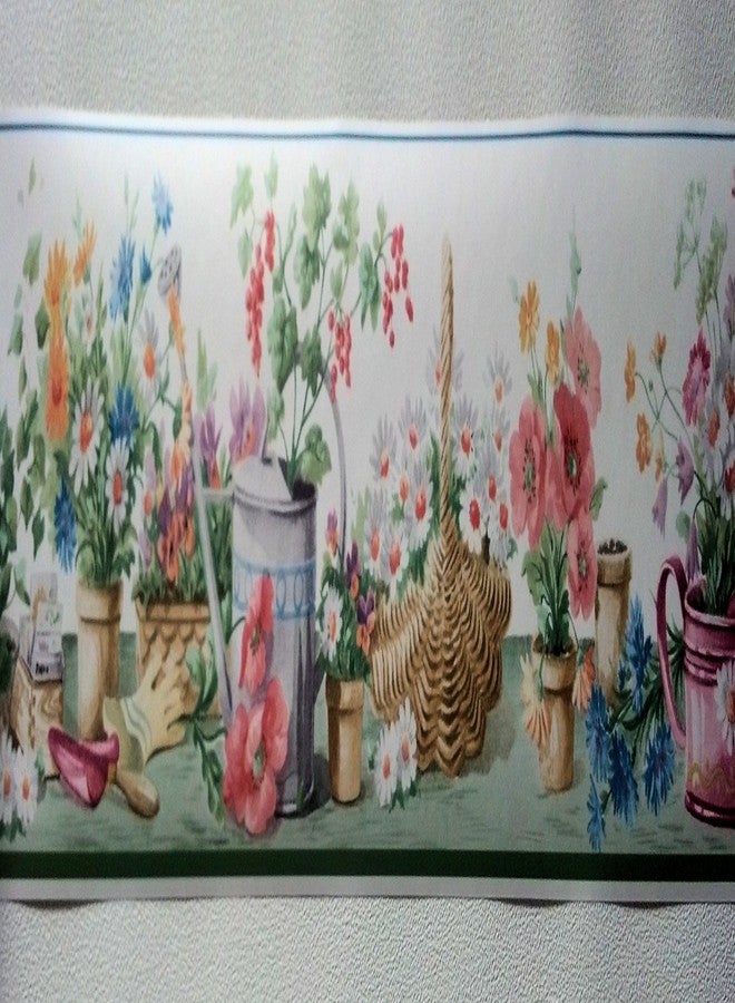 Cornerstone Gardening Flowers Watering Can Wallpaper Border - Green - Image 5