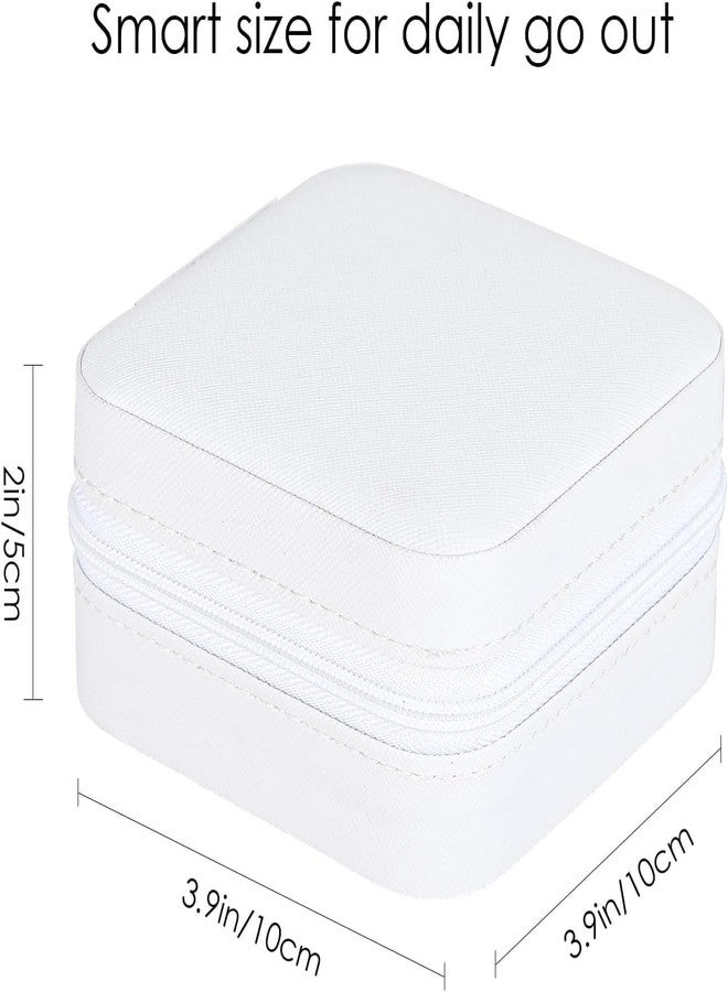 MYSELF Jewellery Organiser, PU Leather, Zipper, Portable Storage Box Case with Dividers, Rings, Earrings, Necklace Organizer WHITE - Image 2