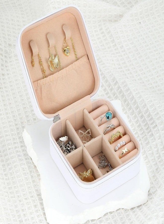 MYSELF Jewellery Organiser, PU Leather, Zipper, Portable Storage Box Case with Dividers, Rings, Earrings, Necklace Organizer WHITE - Image 3