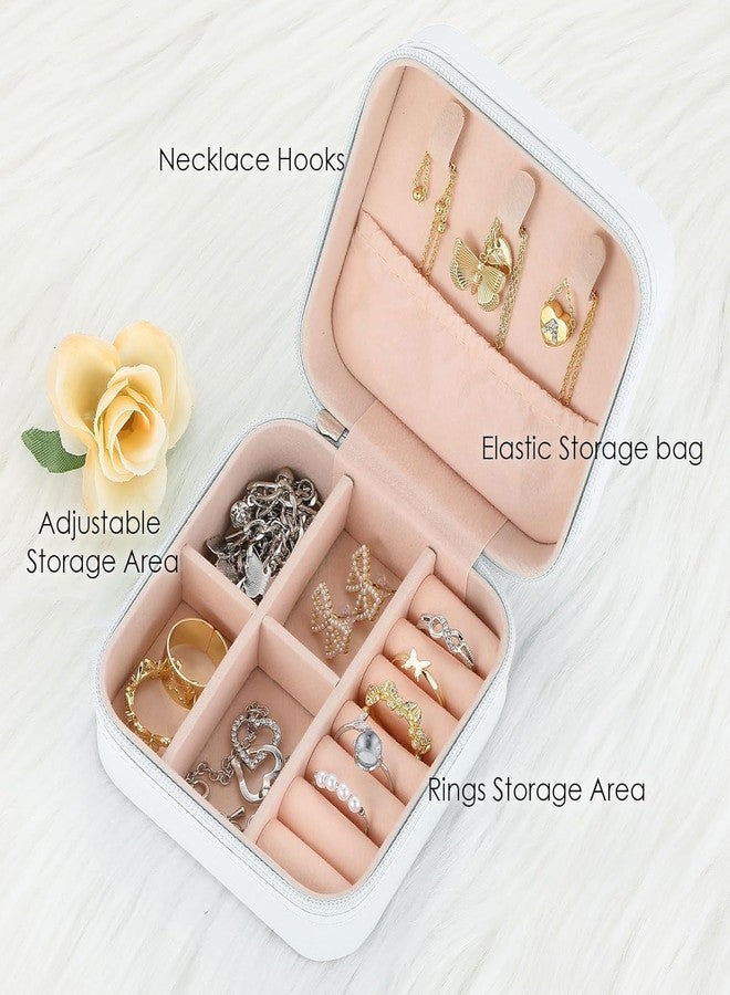MYSELF Jewellery Organiser, PU Leather, Zipper, Portable Storage Box Case with Dividers, Rings, Earrings, Necklace Organizer WHITE - Image 4