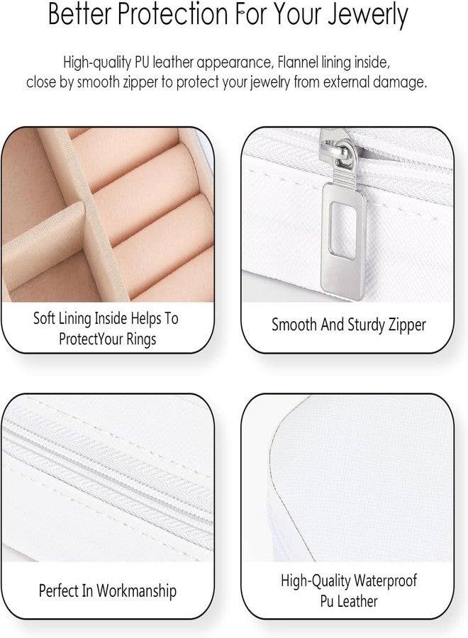MYSELF Jewellery Organiser, PU Leather, Zipper, Portable Storage Box Case with Dividers, Rings, Earrings, Necklace Organizer WHITE - Image 5