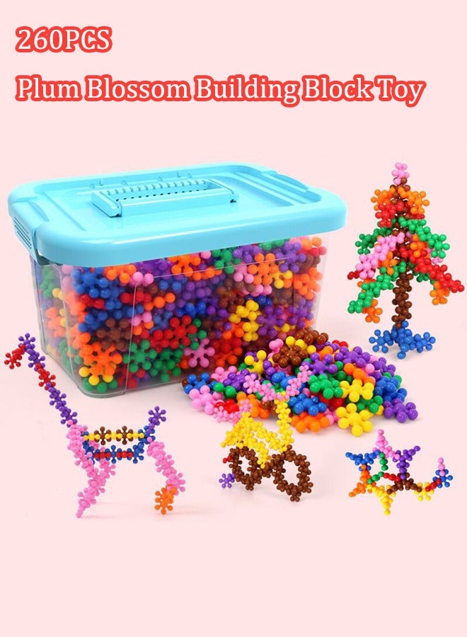 Loquat 260-piece plum blossom building block particle toy 3D three-dimensional assembly building block toy Architectural building block toy Children's puzzle toy Enlightenment education With storage box - Image 1