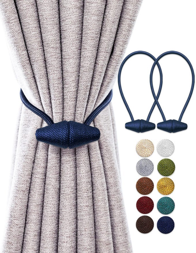 Brand 2 Pack Curtain Tiebacks 16 Inch Drapery Holdbacks with Upgrade Larger Magnet Navy Polyester Polyester Blend Indoor Outdoor Use