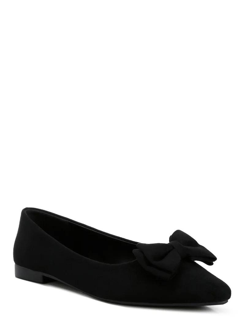 London Rag Micro Suede Bow Ballerinas in Black
