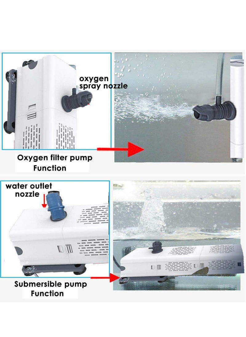 SYOSI - Fish Tank Filter 4-in-1 Internal Aquarium Filter,500-1800L/H Submersible Water Filter Pump Multifunctional Filter Water Pump for Betta, Turtle, Pond Fish, Garden.  (6W 134GPH (500L/H)) - Image 1