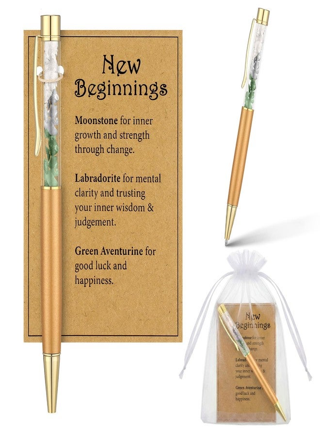 Resholder Handcraft Crystal Pen Gifts for New Beginnings New Chapter Gift Healing Crystal Pen Spiritual Card Organza Bag for Coworker Leaving Job Promotion Protection Anxiety Present for Loved, Gold - Image 1