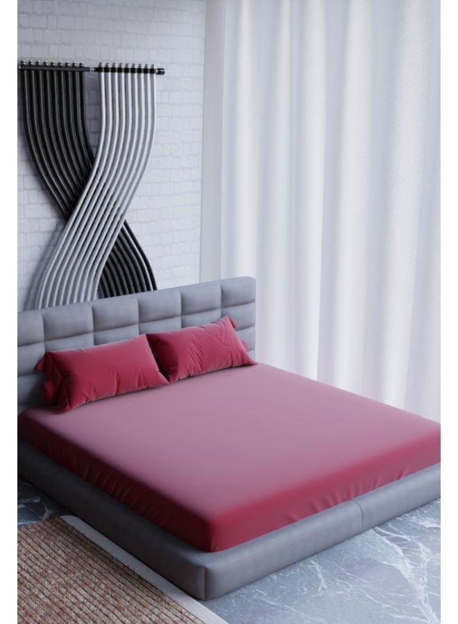 My Cotton Microfiber Plain  Super King Fitted Sheet – Maroon – 200 x 200 cm with 2 Pillowcases - Image 1