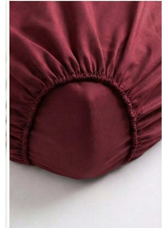 My Cotton Microfiber Plain  Super King Fitted Sheet – Maroon – 200 x 200 cm with 2 Pillowcases - Image 2