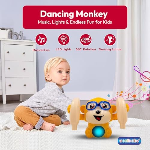 StarAndDaisy Uonibaby by StarAndDaisy Baby Dancing Monkey Toy with 360 Degree Rotation, Clap Activated Music and LED Lights | Interactive Learning Toy for Babies Toddlers Kids Boys Girls -Yellow - Image 2