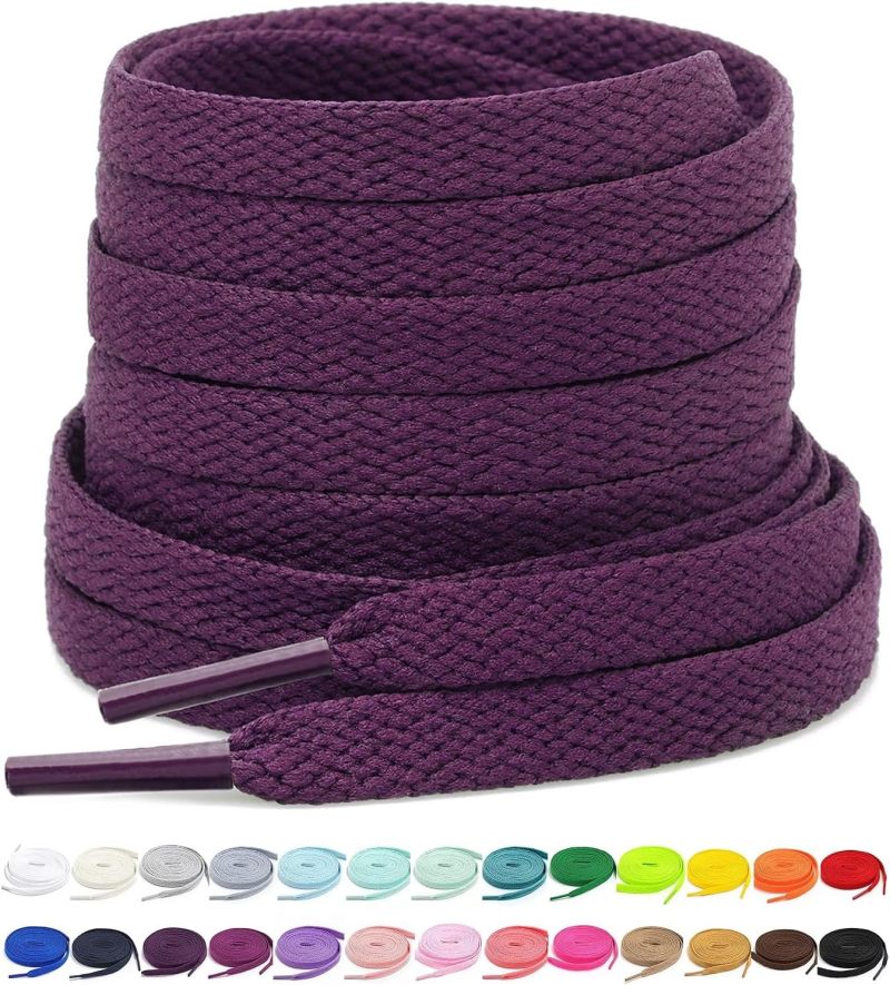 Flat Shoelaces 2 Pairs Purple 8mm Wide Polyester Flat Lace - Durable Replacement Laces for Sneakers Athletic Shoes - Image 1