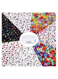1900pcs 7 Colours Round Letter Beads Acrylic Alphabet Number Beads with 1 Roll Elastic Crystal String Cord for Jewellery Making