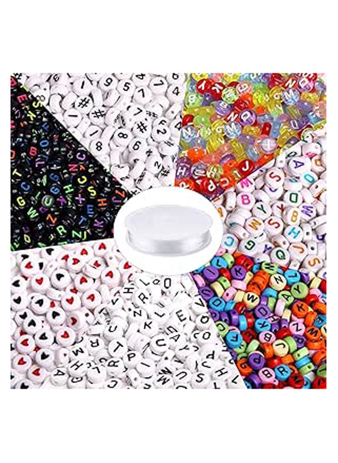 Generic - 1900pcs 7 Colours Round Letter Beads Acrylic Alphabet Number Beads with 1 Roll Elastic Crystal String Cord for Jewellery Making - Image 1