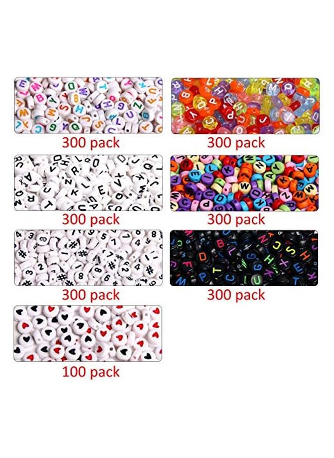 Generic - 1900pcs 7 Colours Round Letter Beads Acrylic Alphabet Number Beads with 1 Roll Elastic Crystal String Cord for Jewellery Making - Image 1