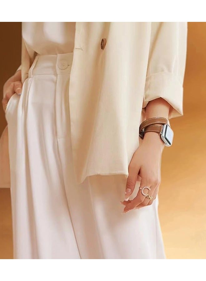 سوار ساعة جلدي متوافق مع سلسلة ساعات Apple Watch 42 مم 44 مم 45 مم 46 مم 49 مم للنساء، حزام بديل نحيف من الجلد الأصلي بتصميم مزدوج لسلسلة iWatch 10 9 8 7 6، Ultra2،SE، بني - Image 2