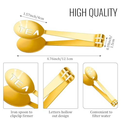 Supvox® Tea Bag Tongs 4.72 inches Stainless Steel Loose Tea Leaf Tongs Stylish Cutout Design Kitchen Utility Tongs for Ice Cube, Ingredients, Tea Bags, Loose Tea, Golden & Silver - Image 2