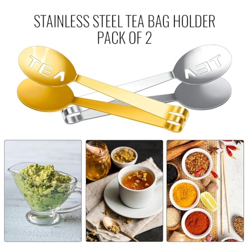 Supvox® Tea Bag Tongs 4.72 inches Stainless Steel Loose Tea Leaf Tongs Stylish Cutout Design Kitchen Utility Tongs for Ice Cube, Ingredients, Tea Bags, Loose Tea, Golden & Silver - Image 3