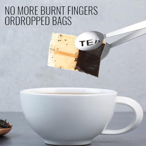 Supvox® Tea Bag Tongs 4.72 inches Stainless Steel Loose Tea Leaf Tongs Stylish Cutout Design Kitchen Utility Tongs for Ice Cube, Ingredients, Tea Bags, Loose Tea, Golden & Silver - Image 4