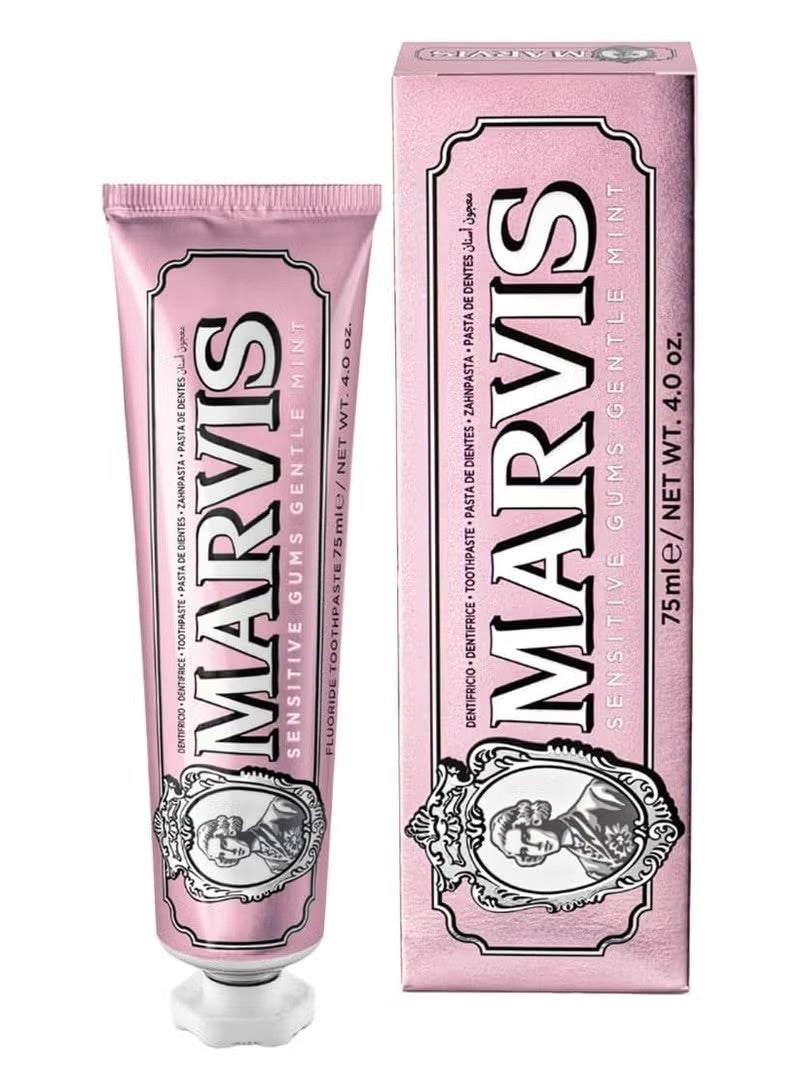 Marvis Sensitive Gums Gentle Mint Toothpaste, 75 ml, Sensational Flavoured Toothpaste Helps Remove Plaque & Reduce Gum Sensitivity, Lasting Freshness - Image 1