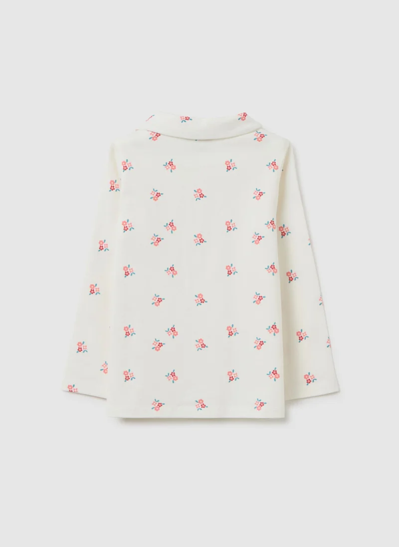 او في اس GIRLS' WHITE STRETCH COTTON POLO REGULAR FIT
