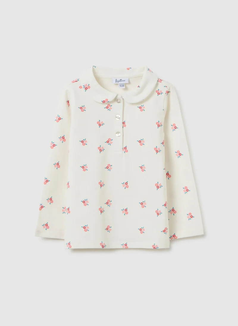 او في اس GIRLS' WHITE STRETCH COTTON POLO REGULAR FIT