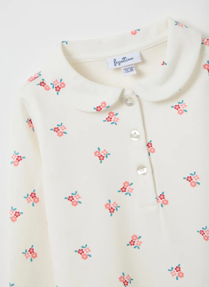 او في اس GIRLS' WHITE STRETCH COTTON POLO REGULAR FIT