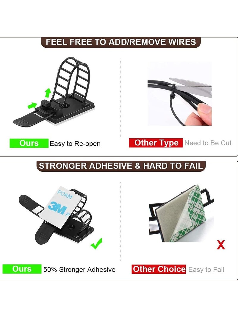 مشابك إدارة الكابلات اللاصقة، أحزمة كابلات نايلون قابلة للتعديل، مشابك سلكية منظمة بشريط لاصق قوي، براغي إضافية & ثقب لتثبيت قوي في المنزل والمكتب - 3.55 بوصة أسود 50 قطعة - Image 2