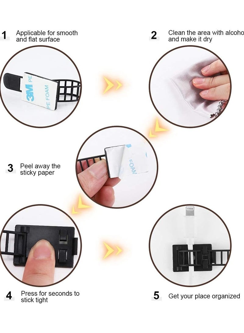 مشابك إدارة الكابلات اللاصقة، أحزمة كابلات نايلون قابلة للتعديل، مشابك سلكية منظمة بشريط لاصق قوي، براغي إضافية & ثقب لتثبيت قوي في المنزل والمكتب - 3.55 بوصة أسود 50 قطعة - Image 4