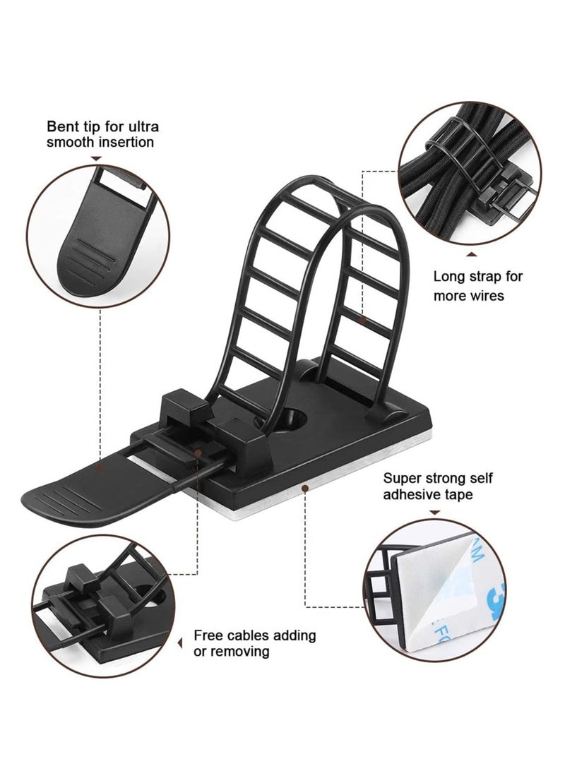 مشابك إدارة الكابلات اللاصقة، أحزمة كابلات نايلون قابلة للتعديل، مشابك سلكية منظمة بشريط لاصق قوي، براغي إضافية & ثقب لتثبيت قوي في المنزل والمكتب - 3.55 بوصة أسود 50 قطعة - Image 5