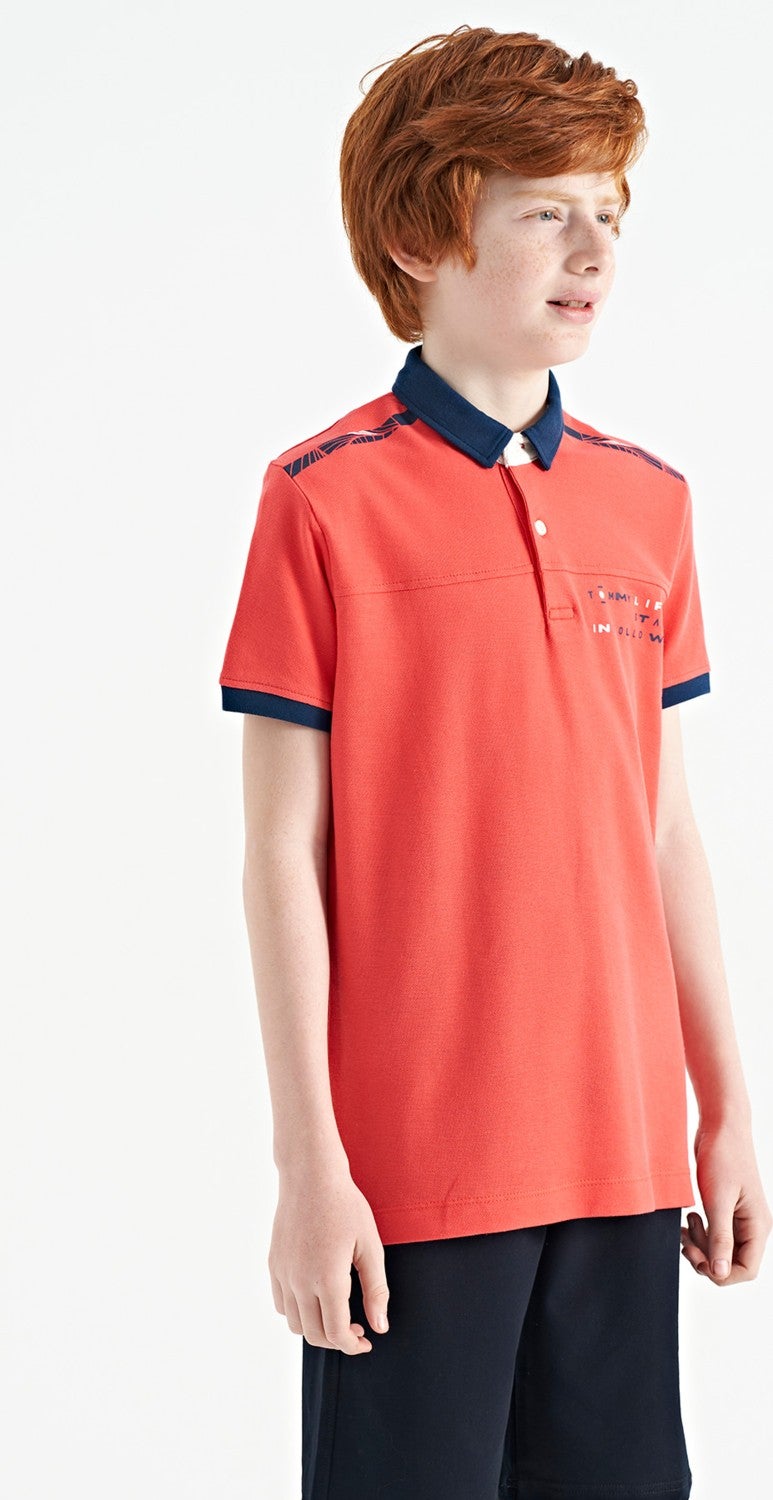 Tommy Life Coral Print Detailed Standard Pattern Polo Collar Boy T-Shirt - 11140 - Image 2
