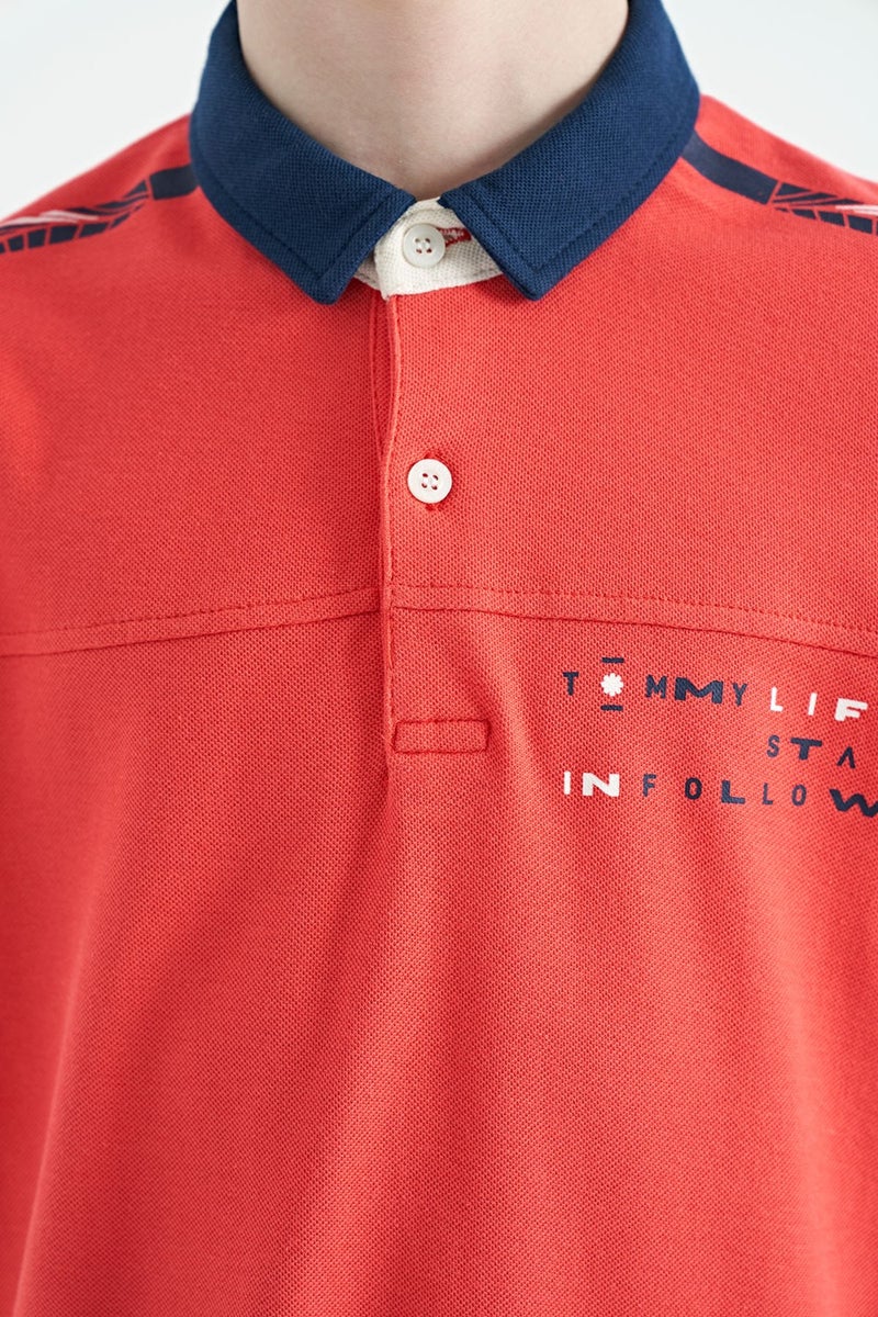 Tommy Life Coral Print Detailed Standard Pattern Polo Collar Boy T-Shirt - 11140 - Image 5