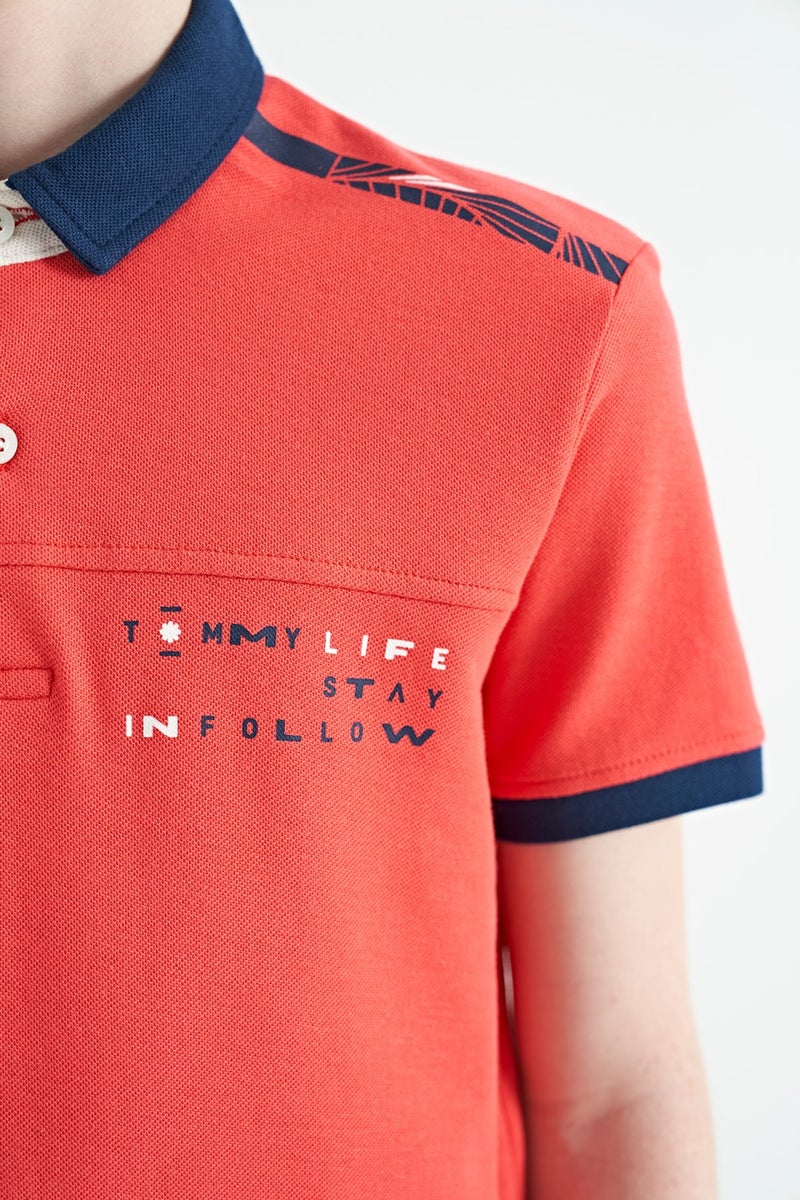 Tommy Life Coral Print Detailed Standard Pattern Polo Collar Boy T-Shirt - 11140 - Image 4