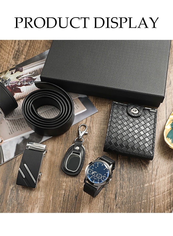 DUNISO مجموعة هدايا ساعة للرجال 5 قطع، مجموعة هدايا فاخرة للأعمال، مجموعة ساعات كوارتز بحزام جلد أنيق، هدية للزوج، الأب، التخرج، عيد الميلاد، الأصدقاء، المعلم، الطالب - Image 3