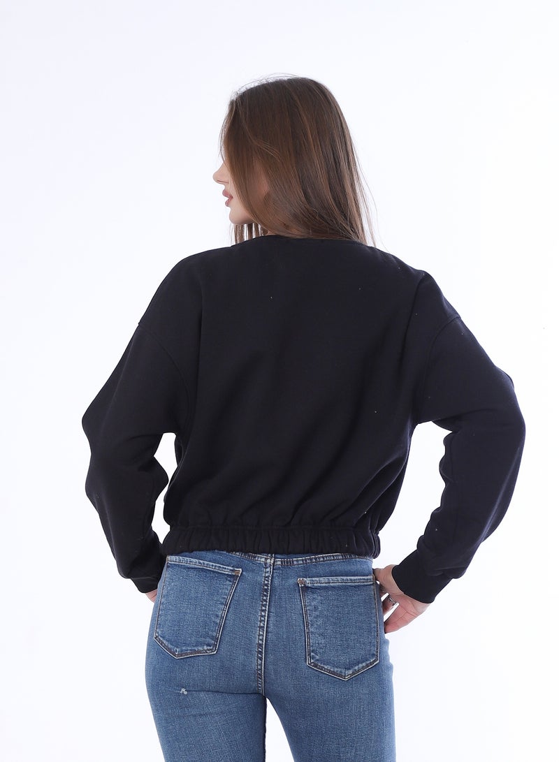 بيبو سويت شيرت نسائي، طباعة جرافيك، أكمام طويلة_اسود - Image 3