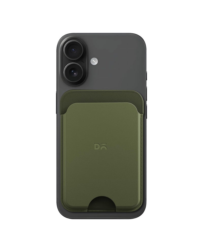 DailyObjects Leather Magnetic Wallet Card Holder | Designed for MagSafe Compatible with iPhone 16, iPhone 15, iPhone 14, iPhone 13, iPhone 12 Models | Premium Design | Full-Grain Leather - Green-Olive - Image 1