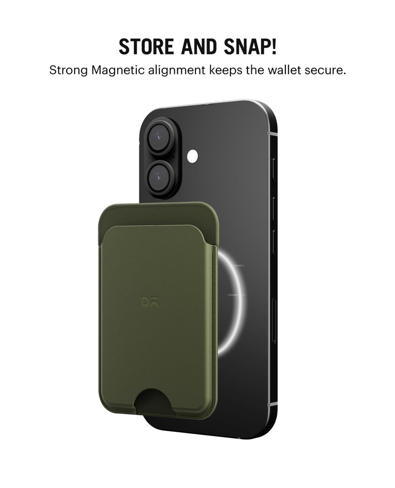 DailyObjects Leather Magnetic Wallet Card Holder | Designed for MagSafe Compatible with iPhone 16, iPhone 15, iPhone 14, iPhone 13, iPhone 12 Models | Premium Design | Full-Grain Leather - Green-Olive - Image 2