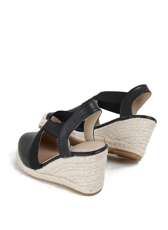 Generic Closed Toe   Espadrille Wedges Sandals Black  - Image 5