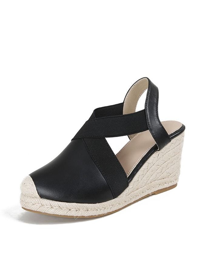 Generic Closed Toe   Espadrille Wedges Sandals Black  - Image 3
