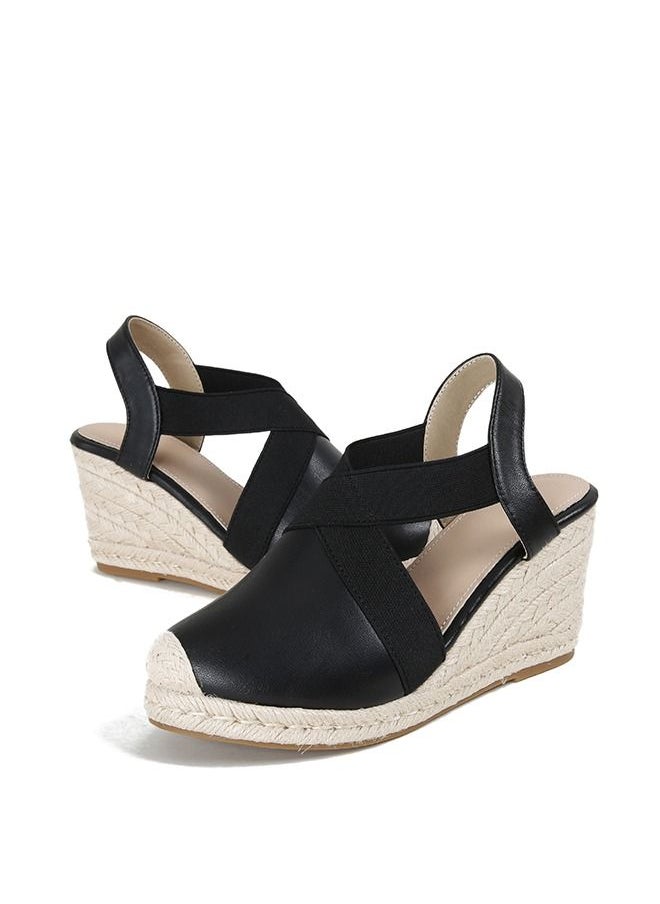 Generic Closed Toe   Espadrille Wedges Sandals Black  - Image 1
