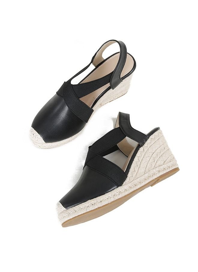 Generic Closed Toe   Espadrille Wedges Sandals Black  - Image 2