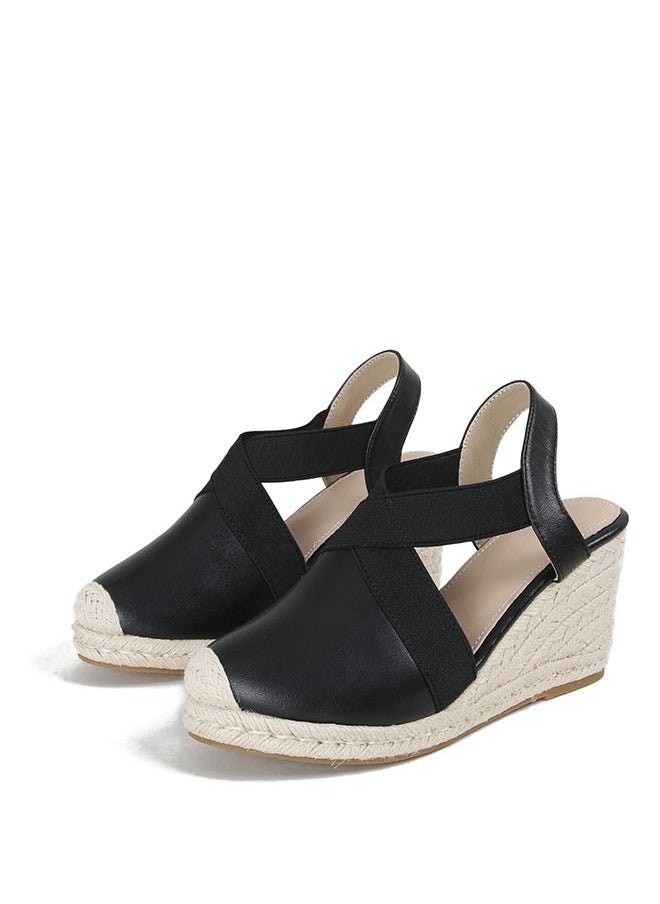 Generic Closed Toe   Espadrille Wedges Sandals Black  - Image 4