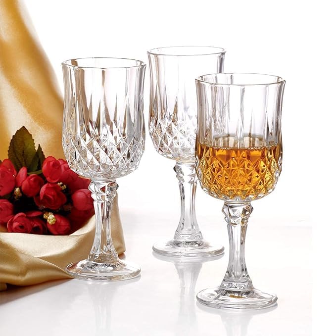 Dakshayanii Crystal LongChamp Wine Glasses Vintage Wedding Premium Glass Party Barware 180 ml Ideal for Soda Milk Coke Water Juice and Mixed Drinks Set of 6