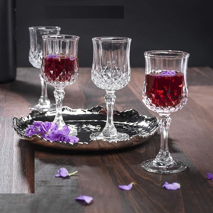 Dakshayanii Crystal LongChamp Wine Glasses Vintage Wedding Premium Glass Party Barware 180 ml Ideal for Soda Milk Coke Water Juice and Mixed Drinks Set of 6