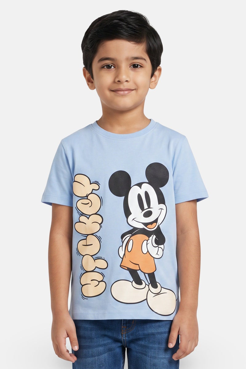 Disney Kids Boy Crew Neck Short Sleeve Mickey Mouse Print T-Shirt, Sky Blue - Image 1