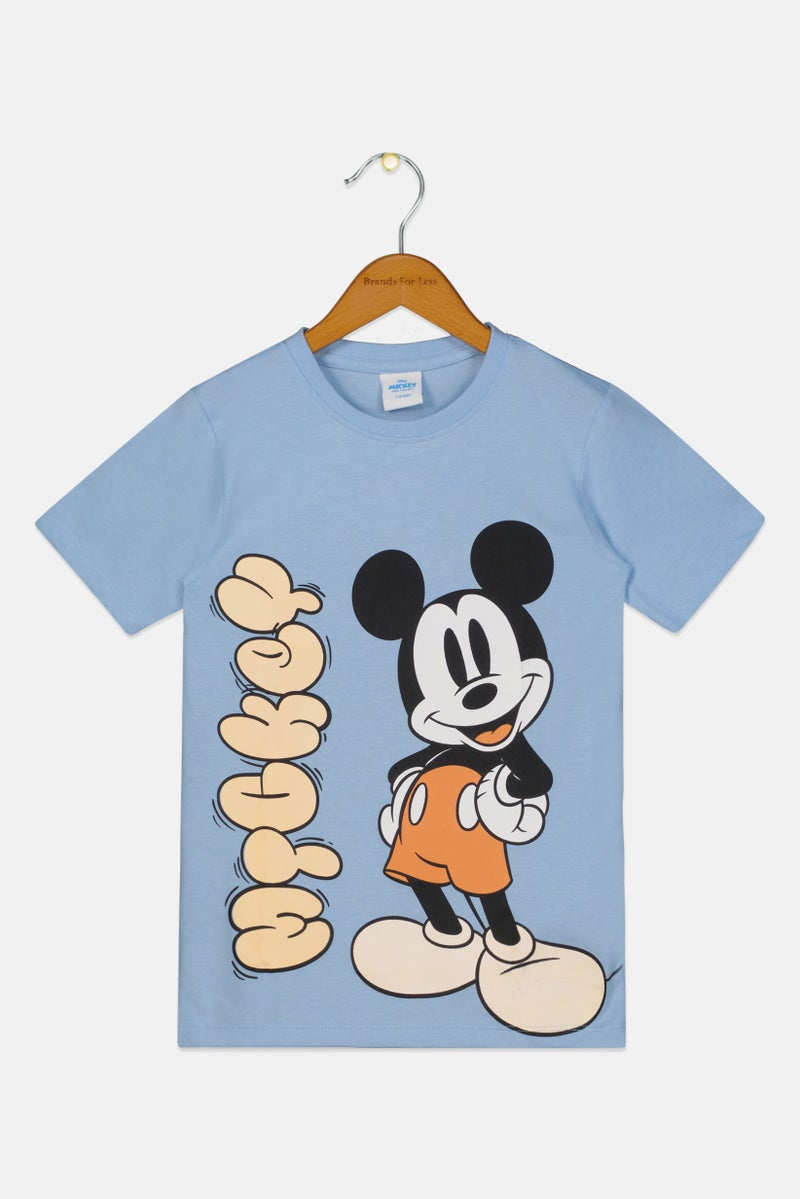 Disney Kids Boy Crew Neck Short Sleeve Mickey Mouse Print T-Shirt, Sky Blue - Image 2