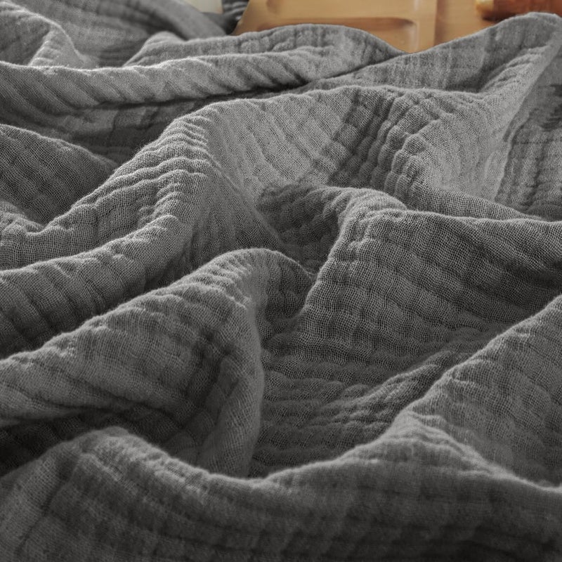 PHF 100% Cotton Muslin Blanket Twin XL Size 66"x90", 4-Layer Lightweight Gauze Throw, Breathable Cloud-Soft Minimalist Blanket for Bed, Couch, Camping & Baby, Greyish Black, Ideal Gift - Image 1