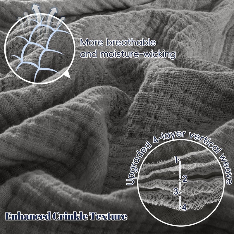 PHF 100% Cotton Muslin Blanket Twin XL Size 66"x90", 4-Layer Lightweight Gauze Throw, Breathable Cloud-Soft Minimalist Blanket for Bed, Couch, Camping & Baby, Greyish Black, Ideal Gift - Image 3