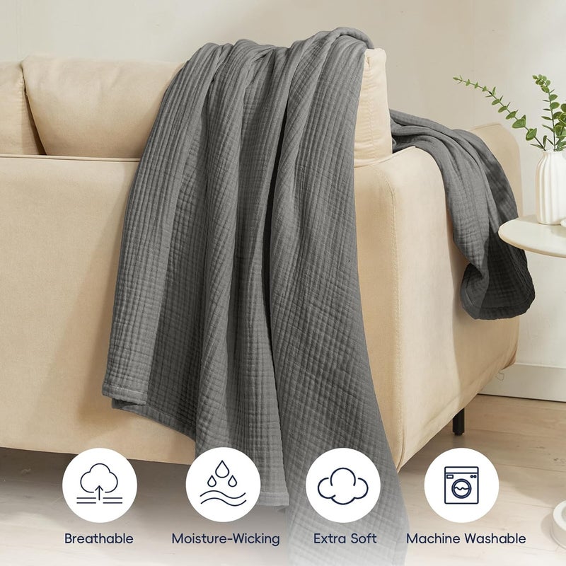 PHF 100% Cotton Muslin Blanket Twin XL Size 66"x90", 4-Layer Lightweight Gauze Throw, Breathable Cloud-Soft Minimalist Blanket for Bed, Couch, Camping & Baby, Greyish Black, Ideal Gift - Image 5