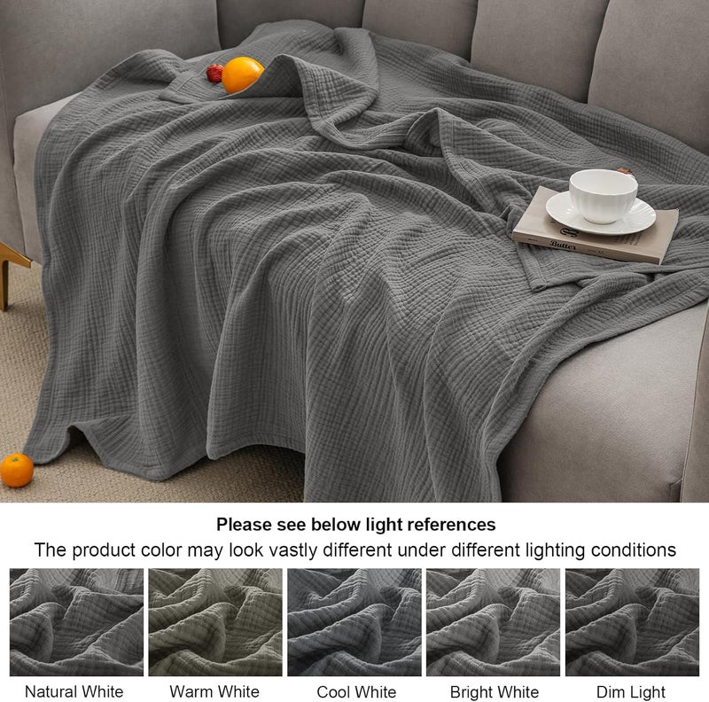 PHF 100% Cotton Muslin Blanket Twin XL Size 66"x90", 4-Layer Lightweight Gauze Throw, Breathable Cloud-Soft Minimalist Blanket for Bed, Couch, Camping & Baby, Greyish Black, Ideal Gift - Image 4
