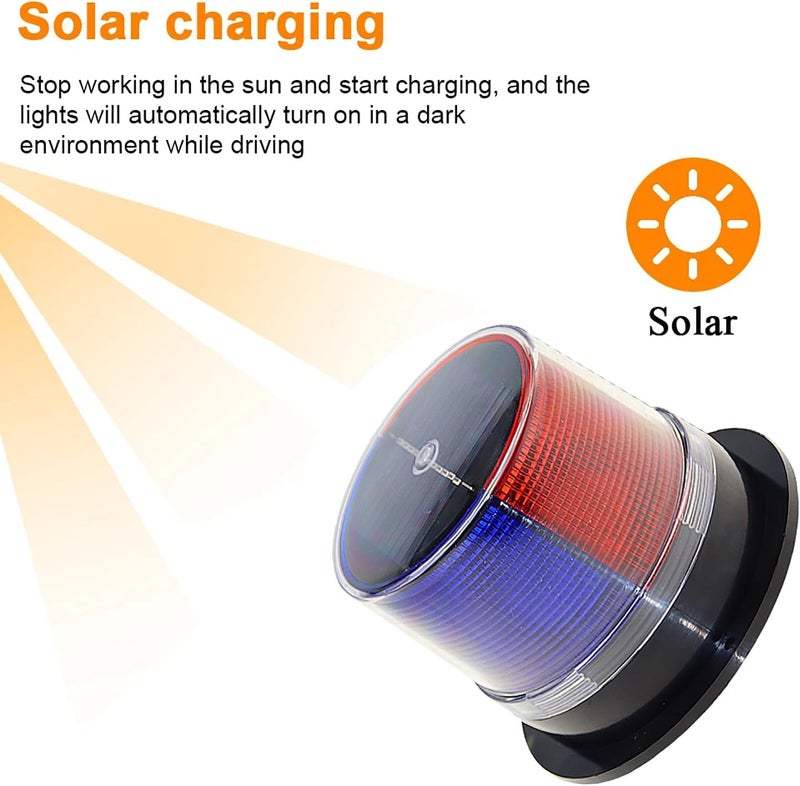 risoon Solar Strobe Warning Safety Flashing Light/Ceiling Strobe Light, with Strong Magnetic Base Waterproof for Construction, Traffic, Factory, Crane Tower, Boat Navigation (New Red+Blue) - Image 2